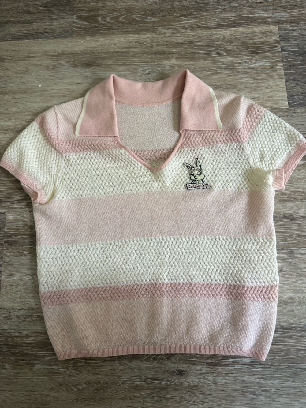 Miss Sixty Y2K Pink Cream Knit Polo Top XS